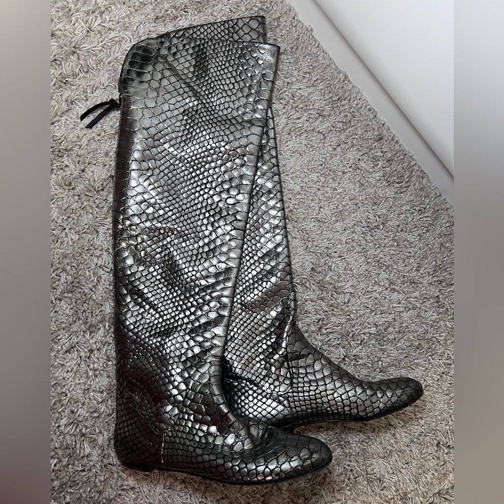 GIUSEPPE ZANOTTI Metallic Snakeskin Boots Sz 41